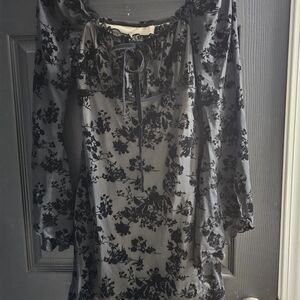 Floral Black and Gray Off-Shoulder Dress